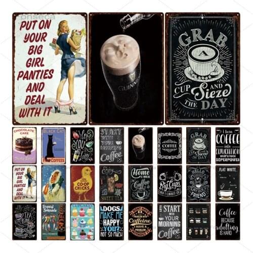 Coffee Metal Sign Vintage Tin Sign Plaque Metal Vintage Wall Decor for Kitchen Coffee Bar Cafe Retro Metal Posters Iron Painting