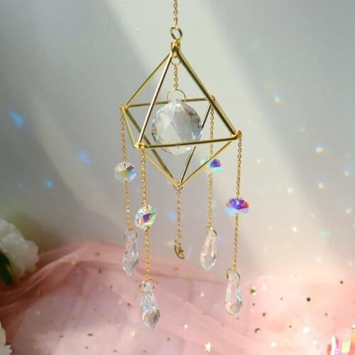 MLGB Crystal Sun Catcher Rainbow Prism Window Sun Catcher Gold Plated Celestial Suncatcher Boho Sun Moon with Crystals