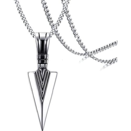 Mens Arrow Pendant Necklace for Men Stainless Steel Male Punk Retro Jewelry