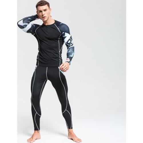 Sweat suit rash guard men mma 2019 20 brand men tracksuit long sleeve tights shirt leggings compression set jogging suits 4XL