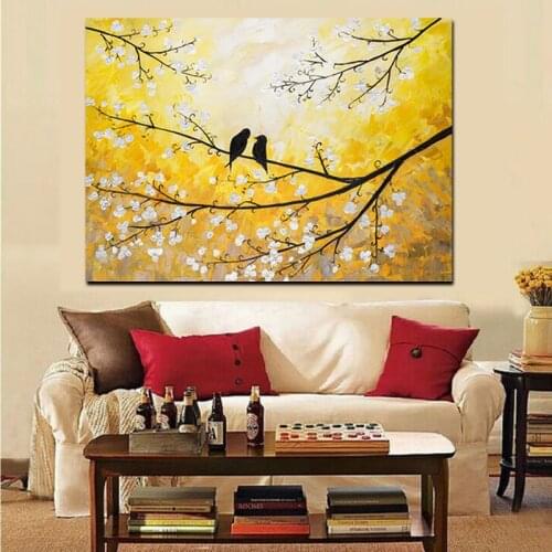Wall Art Canvas HD Print Abstract Bird Tree Flower Gold Landscape Oil Painting Poster Sofa Modern Wall Picture for Living Room