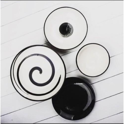 Dinner Set for 6 People 24 Piece Porcelain Black Soft Combine