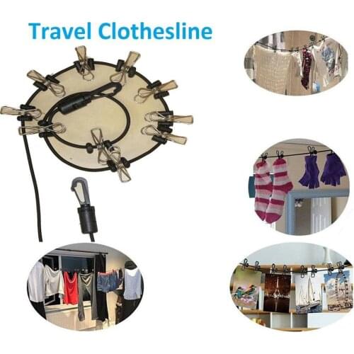 Upgrade Travel Clothesline Clothes Line Pegless Washing Camping w/10 Clothespins