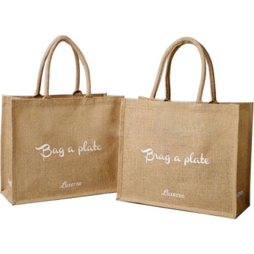 Wholesale 100Pcs/Lot Custom Printed Logo Reusable Foldable Hessian Shopping Bags Burlap Jute Linen Grocery Tote Bag for Ads