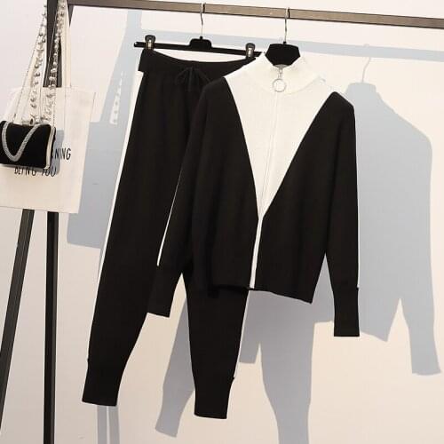 Autumn Womens Tracksuits Suits Long Sleeve Knit Cardigan Jacket Drawstring Pants Female Suit Training Fashion 2 piece Lady Set