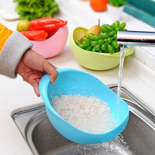 Food Grade Plastic Rice Beans Peas Washing Filter Strainer Green Pink Color Basket Sieve Drainer Cleaning Gadget