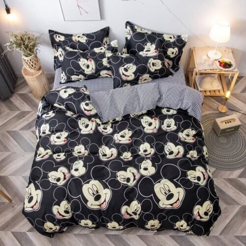 Disney Yellow Bedding Set Bedsheet Cartoon Mickey Minnie Duvet Quilt Cover Pillowcase Soft Quilt Cover King Queen Bedroom Decor