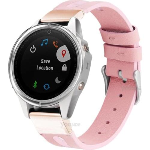 YOOSIDE 20mm Quick Fit Stainless Steel PU Leather Watch Band Strap for Garmin Fenix 5S/Fenix 5S Plus Wristband