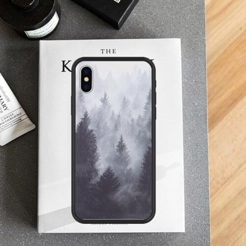 Luxury Phone Case For iPhone XR 6 6S Plus X 5 SE Plus Patterned Forrest Scenic Black Hard Phone Cover For iPhone 8 7 Plus Max