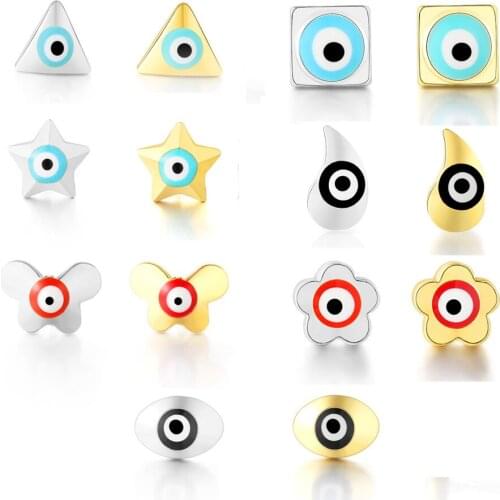 Cute Small Star Eye Stud Earring Women Girl Mini Kawaii Minimalist Triangle Butterfly Flower Earing Simple Fashion Jewelry Gift