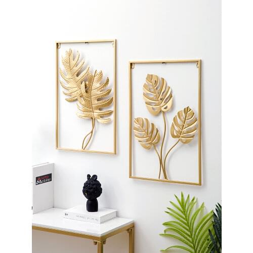 Nordic non-perforated metal wall decor fashion light luxury living room hanging pendent creative gold leaves home decoration