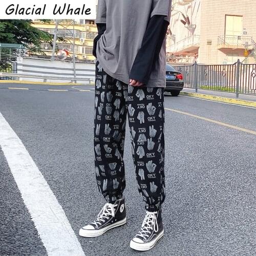 GlacialWhale Mens Sweatpants Men 2021 New Spring Full Print Baggy Joggers Japanese Streetwear Trousers Black Harem Pants For Men