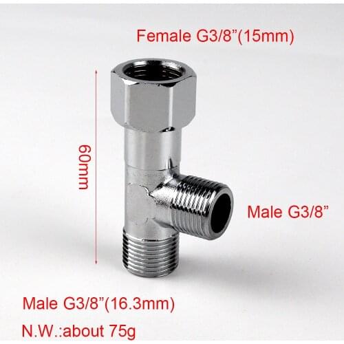 Europe Brass G3/8" Tee Joint 3 Way Plumping Pipe Fittings Chrome Plated T Filling Valve Bidet Water heater Bathroom Accessories
