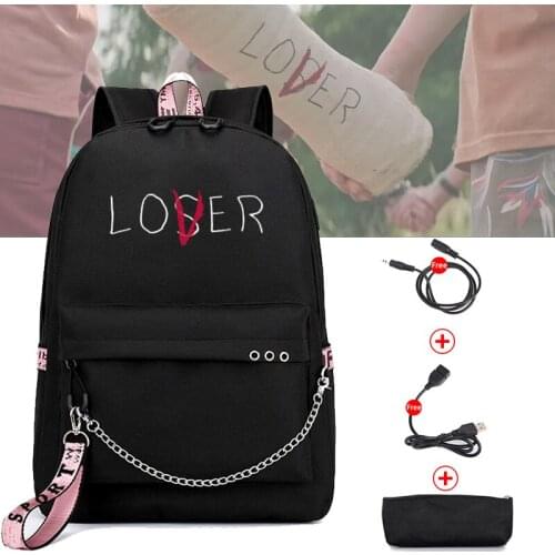 Lover Loser Large School Bags for Teenage Girls Usb Charging Backpack Women Book Bag Big High School Bag Youth Leisure Cool