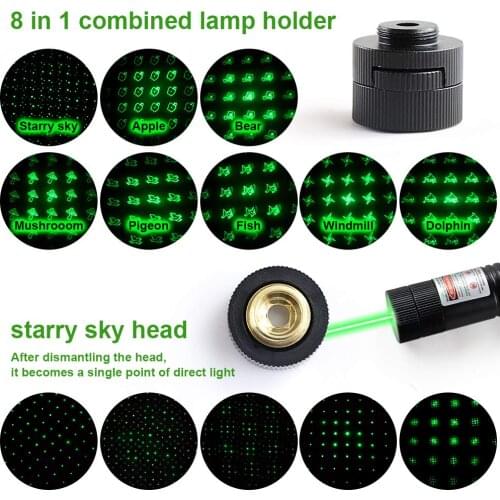 8in 1 Green Laser 303 Star Cap Laser Hight Powerful device Adjustable Focus Lazer Pointers with Star Cap(Does not include laser)