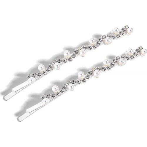 Wave Alloy White Simulated Pearls Rhinestone Golden Silver Plated Barrettes Hair Clips & Pins Headwear for Women 2pcs/set