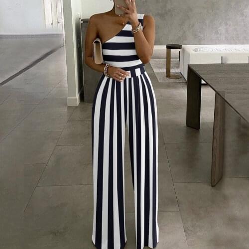 Sexy One Shoulder Rompers Womens Off-shoulder Loose Jumpsuit Summer Sleeveless Belt Wide Leg Elegant Ladies Bodycon Jumpsuits