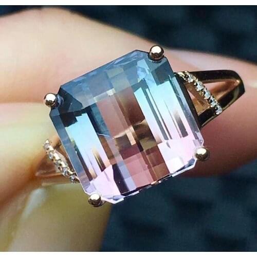 Watermelon Tourmaline 6ct Ring 18K Gold AU750 100% Natural Watermelon Tourmaline Gemstone Female Rings for Women Fine Ring