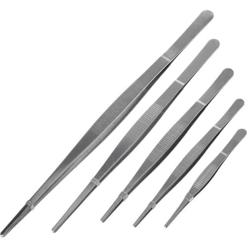 Toothed Tweezers Barbecue Stainless Steel Long Food Tongs Straight Home Medical Tweezer Garden Kitchen BBQ Tool 5 Sizes