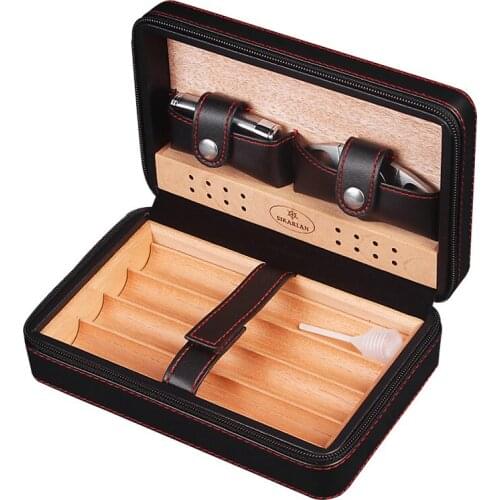 1PC Portable Cigar Humidor Mini Leather Cigar Box Travel Set Straight Into Cigar Cutter Cigar Humidor