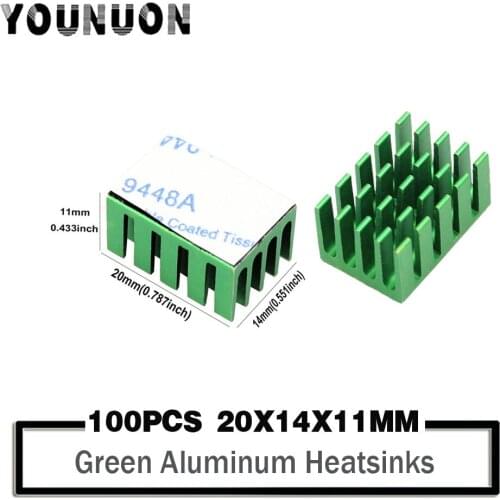 100PCS YOUNUON 20*14*11mm Green Aluminum HeatSink Heat Sink Radiator for Electronic Chip LED RAM Cooler Cooling 20x14x12mm