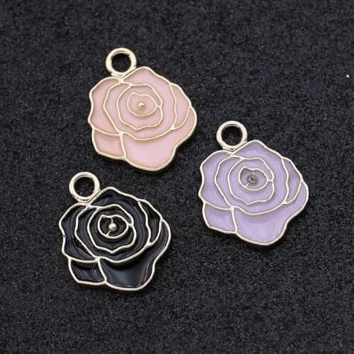15pcs Enamel Gold Color Rose Flower Charms Pendant for Jewelry Making Earrings Bracelet Necklace Accessories DIY Craft 18x15mm