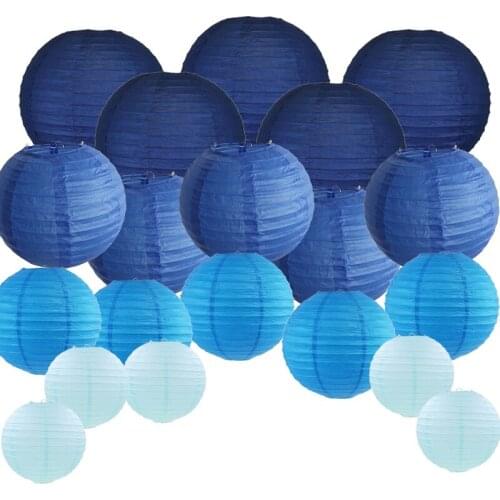 20 Pcs 6 inch-12 inch Blue Paper Lanterns Chinese Japanese Assorted Sizes & Colors Lampion for Wedding Party Hanging Outdoor Diy
