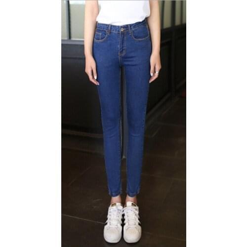 2021 New Autumn Womens Skinny High Waist Jeans Fashion Slim Denim Long Pencil Pants Jeans Lady Fat Trousers Plus Size