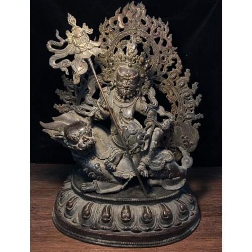 21" Tibet Buddhism Temple Purple Bronze Huang Caishen Esoteric Guardian Jambhala Buddha Statue Yab-Yum Hevajra Buddha Statue