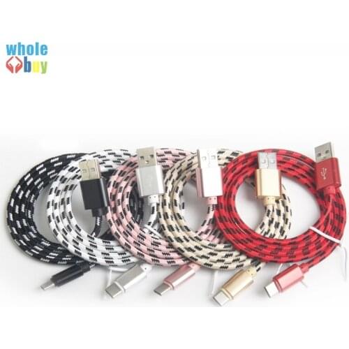 300pcs/lot High Quality Lattice Braided Core 1m 2m 3m Type-c Micro 5pin 8pin Fast Charging Data Cable for Iphone Xs Samsung HTC