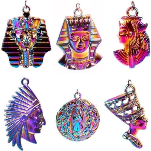 5Pcs/Lot Egyptian Queen Pharaoh Indian Chief Head Portrait Pendant For Women Earrings Necklaces Jewelry Wholesale