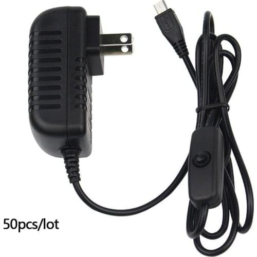 50pcs/lot For Raspberry PI 3 5V3A DC/AC Power Adapter charger with Micro USB ON /OFF Switch