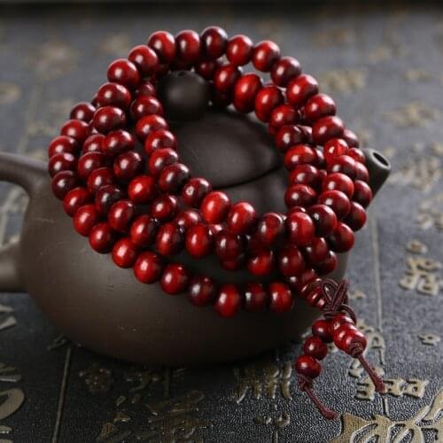 6mm 108 Beads Unisex Wooden Multi-layer Vintage Prayer Lucky Beads Bracelet Sandalwood Charm Meditation Yoga Rosary Bracelet