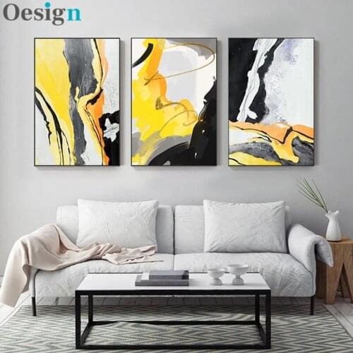 Abstract Black Yellow Painting Yellow Poster Print Big Size Wall Art for Living Room Modern Tableaux HD Cuadros Salon Decoracion
