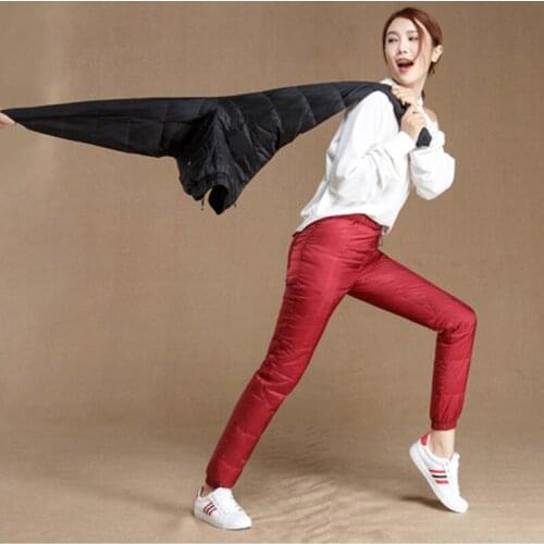 Large Size Women Outdoor Winter Down Cotton Pants Waterproof Thick Thermal Slim Pants Climbing Skiing Hiking Windproof Trousers