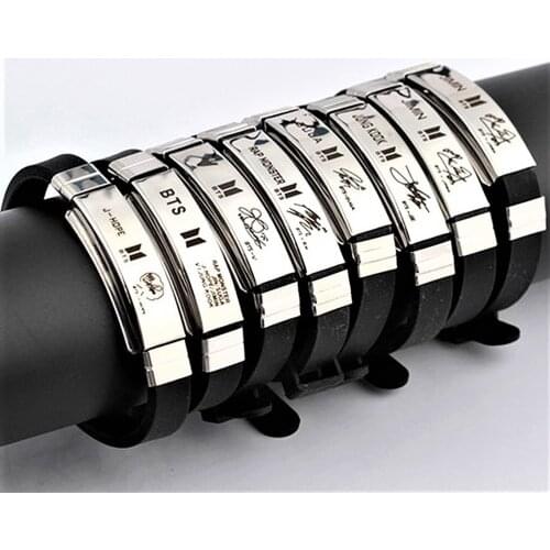 Stainless Steel Bracelet Carved Letters Casual Men Wristband Black Titanium Steel Silicone Bangle Fashion Charm Bracelet Jewelry