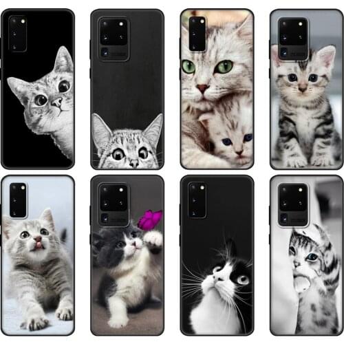 Black tpu Case For Samsung galaxy S20 /S20 PLUS/S20 ultra/S20+ /S20FE back cover funny cat kiss fish