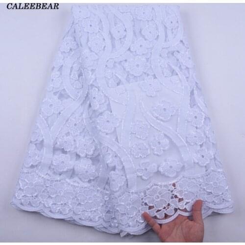 Pure White African Lace Fabric 2020 Latest French Mesh Milk Silk Lace Fabric With Sequins Nigerian Tulle Lace Dress Fabric S2104
