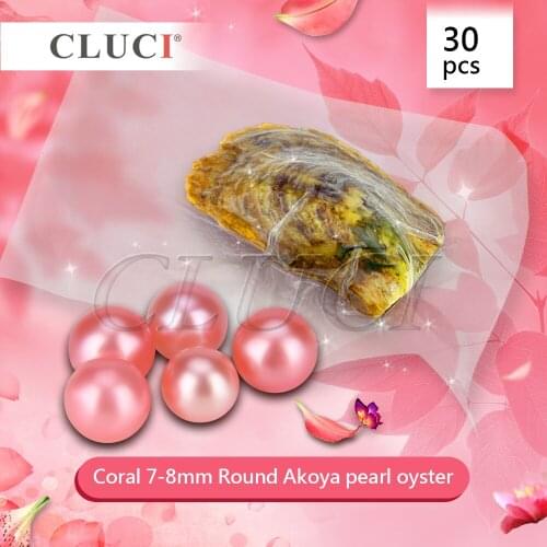 CLUCI 30pcs 7-8mm Coral akoya oysters with pearls, free shipping, Bright Colorful Round Beads For Jewelry Making WP247SB