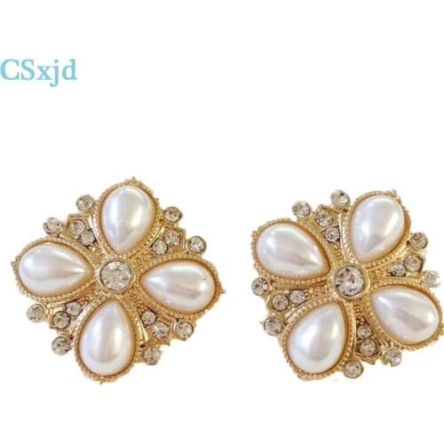 CSxjd Vintage flowers white imitation pearl Ear clip type earrings women elegant earring