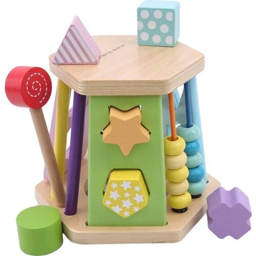 Children Education Toys Multifunction Wooden Building Puzzle Games Six-sided Shape Cognitive Drums Early Learning