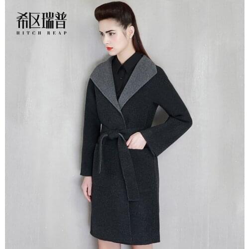 Double Sided Cashmere 90% Wool Tweed Coat Womens Waist Closing Coat Without Cashmere Lapel