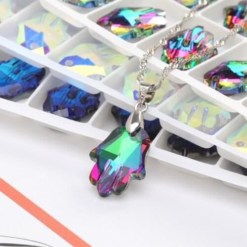 Hand Shape Crystal Rhinestones High Quality Glass Strass Pendant With Holes Jewelry Making Accessories Beads
