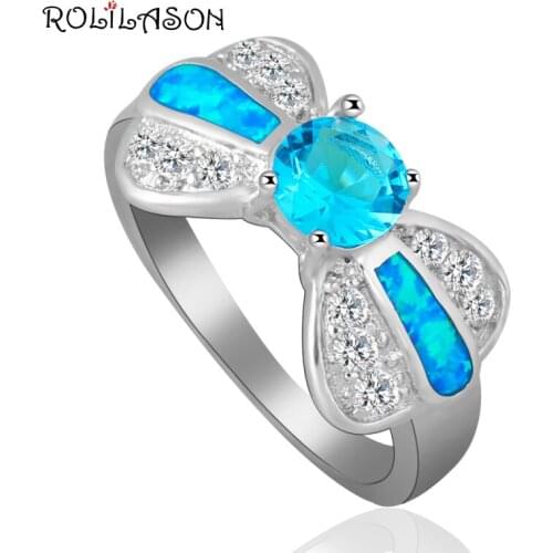 Individual New Design Brand Zirconia Blue Fire Opal silver colorStamped Wedding Rings USA Sz #6#7#8#9 OR814