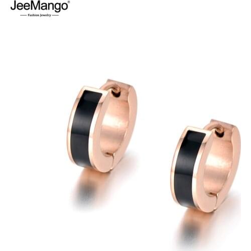 JeeMango Fashion Black/White Shell Hoop Earrings 316L Stainless Steel Wedding Earrings Jewelry For Women JE18038