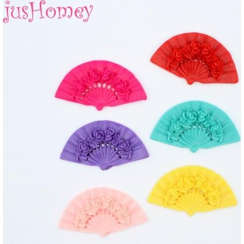 12 Pieces Resin Cameo Rose Flower Japanese Fan Cabochons Flatback Fan Miniature Figure for DIY Craft Supply, Phone Case Decor