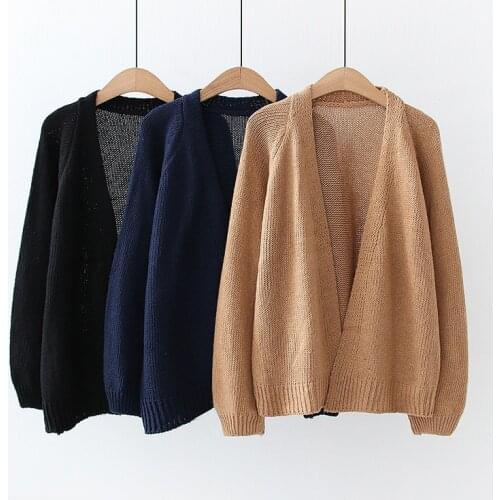 2021 autumn and winter new womens knitted solid color Korean loose top V-neck fashion temperament кардиган оверсайз sweater
