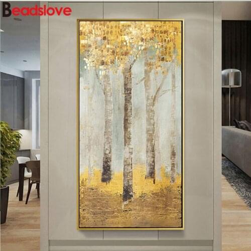 Big Size Nordic Vintage Abstract 5d full drill diy diamond painting square round Golden Rich Tree mosaic diamond embroidery