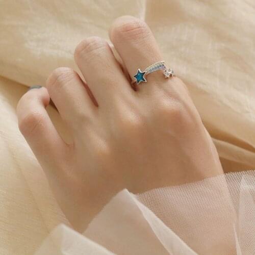 925 Sterling Silver Blue Five-pointed Star Colorful Zircon CZ Midi Knuckle Meteor Ring for Lovers Engagement Wedding Wholesale