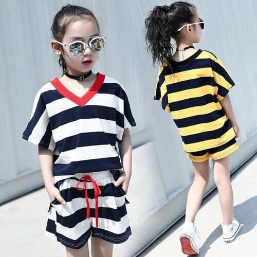 Baby Girl Summer Clothes Set Kids Striped Cotton T Shirt + Shorts 2pcs Tracksuit Children Outfits Clothes for Girls 6 8 10 Years